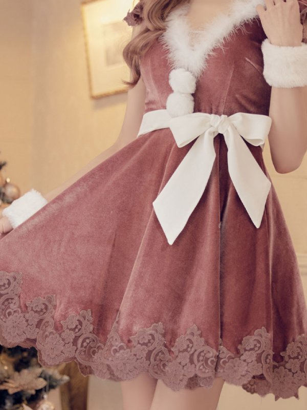 画像3: 色変え対応中【sugar nine サンタコス 5点セット】【S-XLサイズ/2カラー】フレアスリーブ刺繍レースフレアサンタ[OF04] (3)