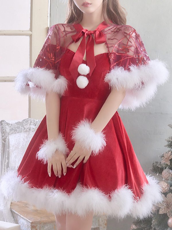 画像18: 【ノベルティ対象】【即日発送】【sugar nine サンタコス 5点セット】【S-XLサイズ/3カラー】ポンチョ付きフレアサンタコスプレ[YMT] (18)