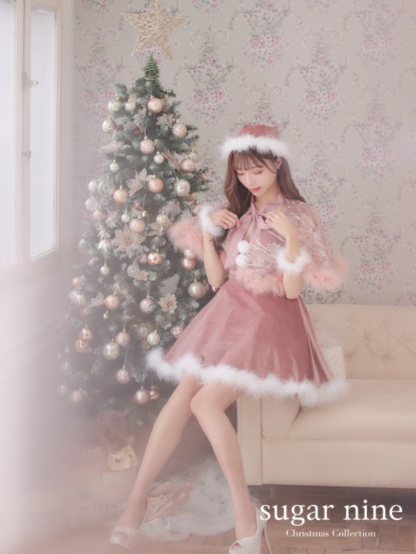 画像4: 【即日発送】【sugar nine サンタコス 5点セット】【S-XLサイズ/3カラー】ポンチョ付きフレアサンタコスプレ[YMT] (4)