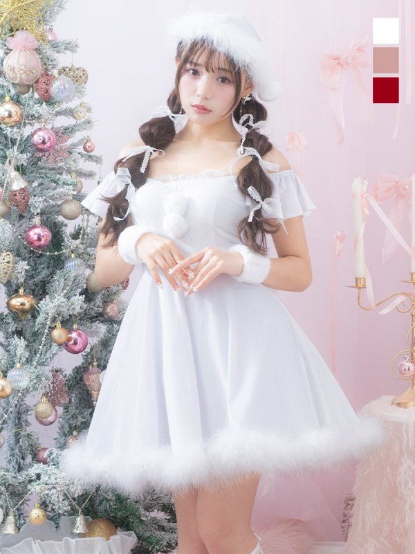 画像2: 【即日発送】【サンタコス 5点セット】【S-XLサイズ/3カラー】ポンチョ付きフレアサンタコスプレ[OF04] (2)