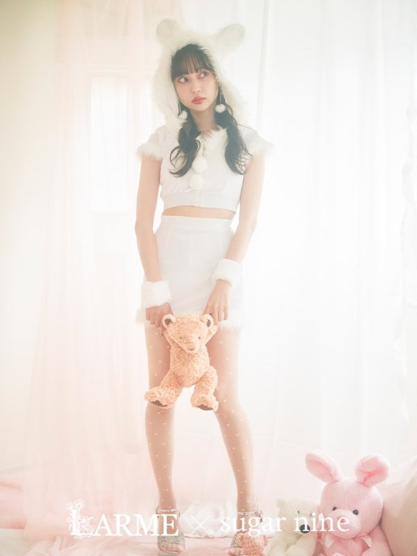 画像3: 【即日発送！】【XS-XLサイズ/3カラー】セットアップベロアホワイトバニーサンタコスプレ[OF04] (3)