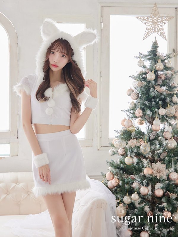 画像3: 【即日発送！】【XS-XLサイズ/3カラー】セットアップベロアホワイトバニーサンタコスプレ[YMT] (3)