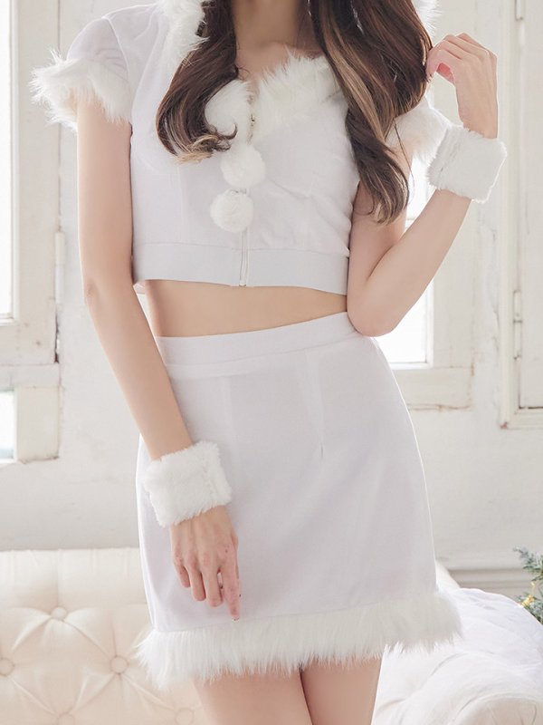 画像4: 【即日発送！】【XS-XLサイズ/3カラー】セットアップベロアホワイトバニーサンタコスプレ[YMT] (4)