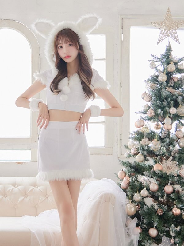 画像8: 【即日発送！】【XS-XLサイズ/3カラー】セットアップベロアホワイトバニーサンタコスプレ[YMT] (8)