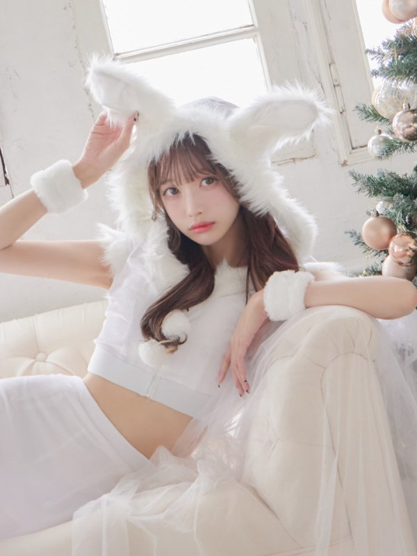 画像9: 【即日発送！】【XS-XLサイズ/3カラー】セットアップベロアホワイトバニーサンタコスプレ[YMT] (9)
