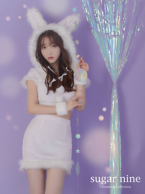 画像2: 【即日発送！】【XS-XLサイズ/3カラー】セットアップベロアホワイトバニーサンタコスプレ[YMT] (2)