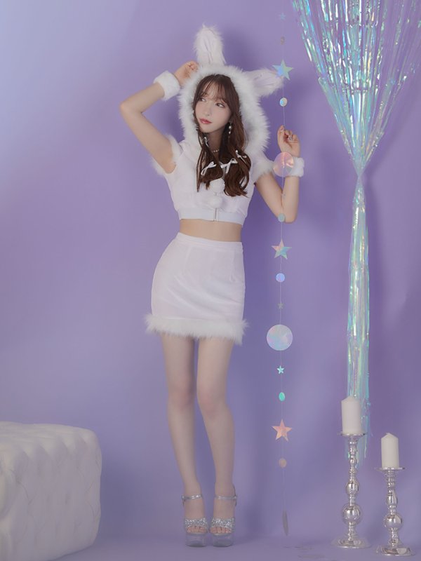 画像5: 【即日発送！】【XS-XLサイズ/3カラー】セットアップベロアホワイトバニーサンタコスプレ[YMT] (5)