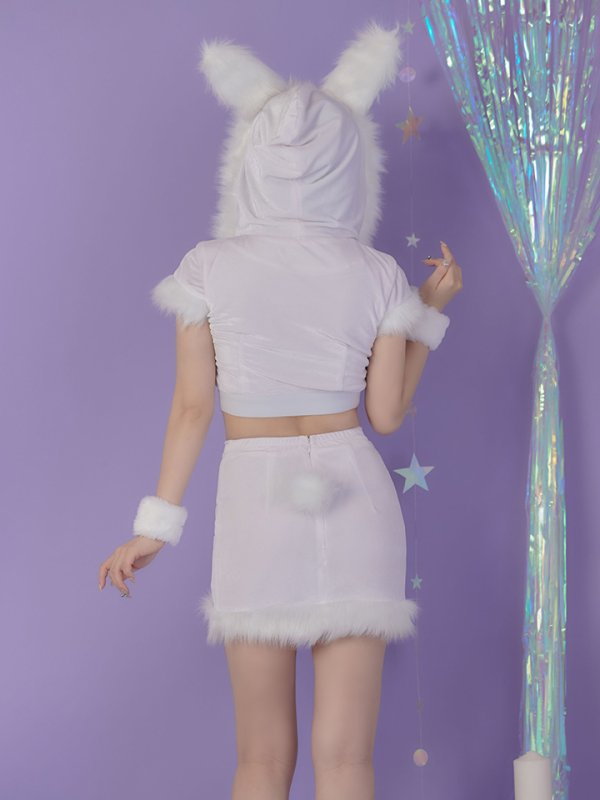 画像6: 【即日発送！】【XS-XLサイズ/3カラー】セットアップベロアホワイトバニーサンタコスプレ[YMT] (6)