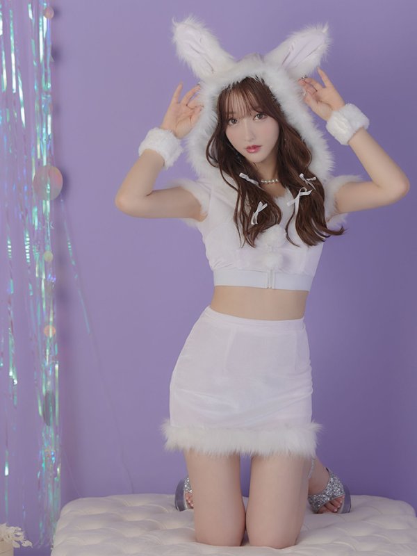 画像9: 【即日発送！】【XS-XLサイズ/3カラー】セットアップベロアホワイトバニーサンタコスプレ[YMT] (9)