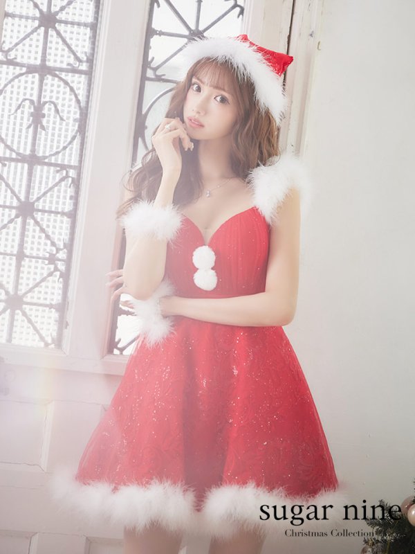 画像3: SALE!ファーショルダー/ スパンコールチュール/ 刺繍レースフレアサンタ【sugar nine サンタコス 4点セット】【S-XLサイズ/2カラー】[OF04] (3)