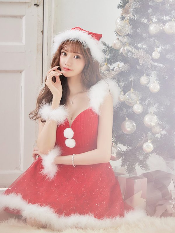 画像7: SALE!ファーショルダー/ スパンコールチュール/ 刺繍レースフレアサンタ【sugar nine サンタコス 4点セット】【S-XLサイズ/2カラー】[OF04] (7)