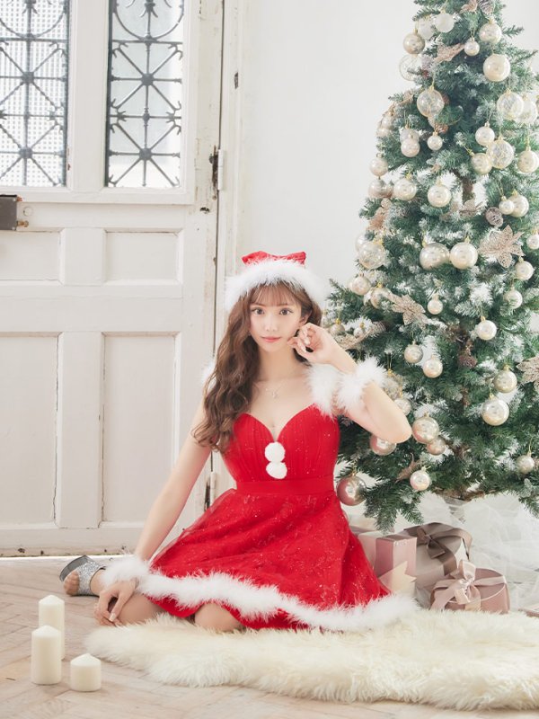 画像8: SALE!ファーショルダー/ スパンコールチュール/ 刺繍レースフレアサンタ【sugar nine サンタコス 4点セット】【S-XLサイズ/2カラー】[OF04] (8)