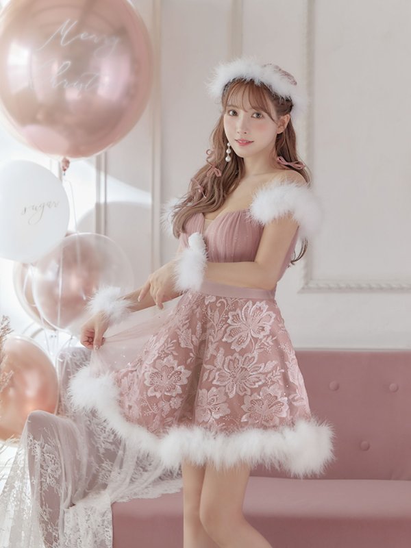 画像9: SALE!ファーショルダー/ スパンコールチュール/ 刺繍レースフレアサンタ【sugar nine サンタコス 4点セット】【S-XLサイズ/2カラー】[YMT] (9)