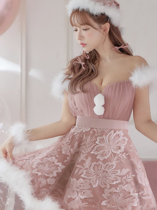 画像10: SALE!ファーショルダー/ スパンコールチュール/ 刺繍レースフレアサンタ【sugar nine サンタコス 4点セット】【S-XLサイズ/2カラー】[YMT] (10)