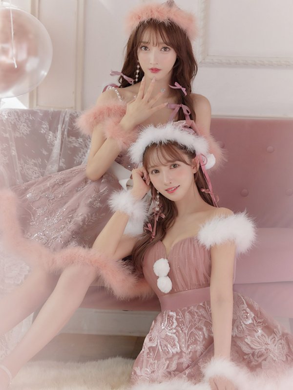 画像12: SALE!ファーショルダー/ スパンコール刺繍フレアサンタ【sugar nine サンタコス 5点セット】【S-XLサイズ/2カラー】[YMT] (12)