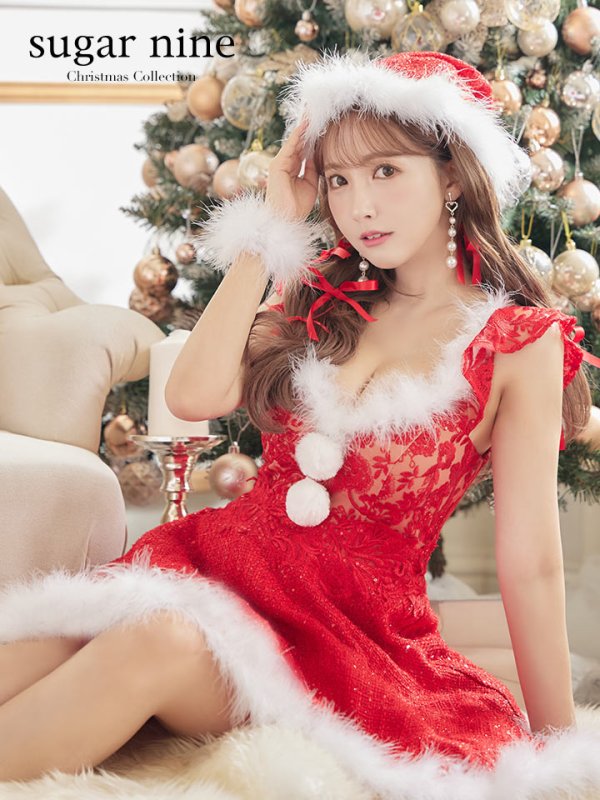 画像2: SALE!ショートフリルスリーブ/ ツイードフレアサンタ【sugar nine サンタコス 4点セット】【S-XLサイズ/1カラー】[YMT] (2)