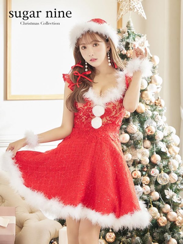 画像4: SALE!ショートフリルスリーブ/ ツイードフレアサンタ【sugar nine サンタコス 4点セット】【S-XLサイズ/1カラー】[YMT] (4)