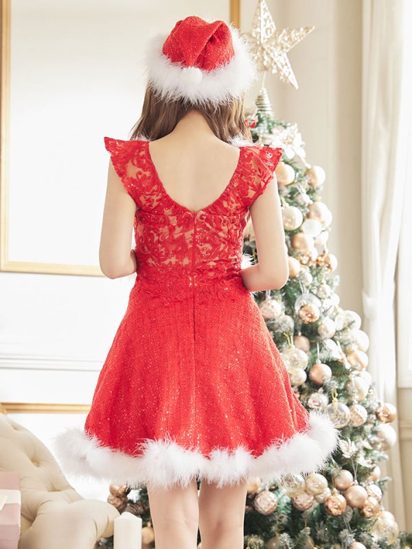 画像7: SALE!ショートフリルスリーブ/ ツイードフレアサンタ【sugar nine サンタコス 4点セット】【S-XLサイズ/1カラー】[YMT] (7)