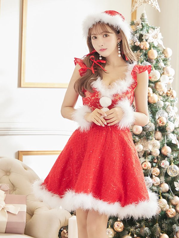 画像9: SALE!ショートフリルスリーブ/ ツイードフレアサンタ【sugar nine サンタコス 4点セット】【S-XLサイズ/1カラー】[YMT] (9)