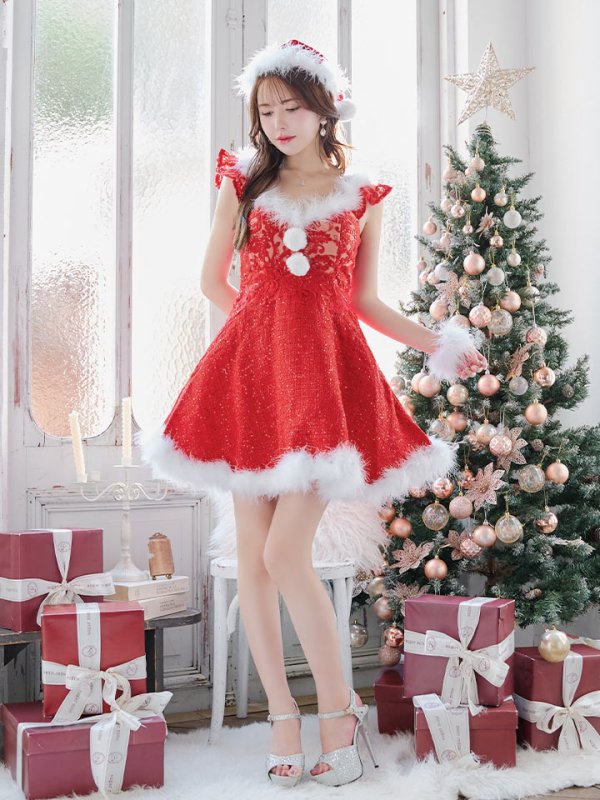 画像15: 【サンタSALE!!】【サンタコス 4点セット】【S-XLサイズ/1カラー】ショートフリルスリーブ/ ツイードフレアサンタ[HC03] (15)