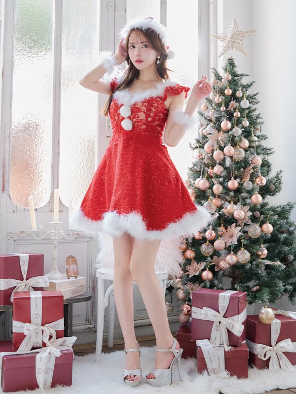 画像17: 【サンタSALE!!】【サンタコス 4点セット】【S-XLサイズ/1カラー】ショートフリルスリーブ/ ツイードフレアサンタ[HC03] (17)