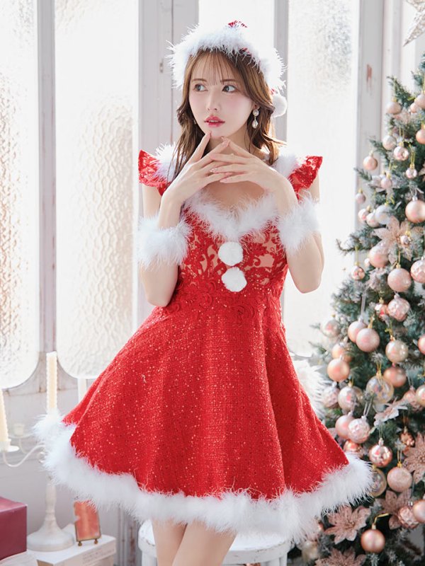 画像23: 【サンタSALE!!】【サンタコス 4点セット】【S-XLサイズ/1カラー】ショートフリルスリーブ/ ツイードフレアサンタ[HC03] (23)