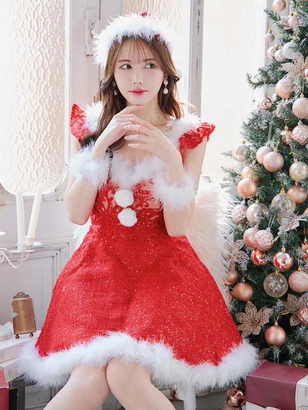 画像24: 【サンタSALE!!】【サンタコス 4点セット】【S-XLサイズ/1カラー】ショートフリルスリーブ/ ツイードフレアサンタ[HC03] (24)