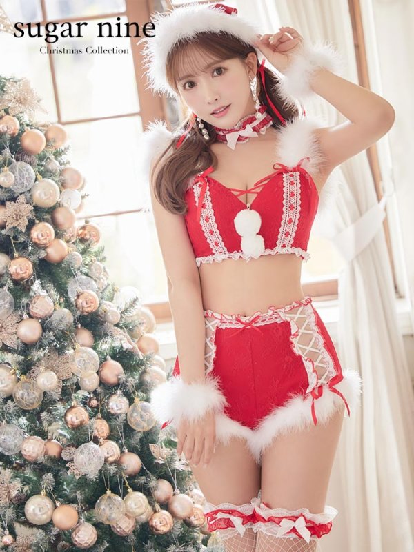 画像2: SALE!ファーショルダー/ 編み上げレース切り替え/ セットアップサンタ【sugar nine サンタコス 7点セット】【S-Lサイズ/1カラー】[YMT] (2)