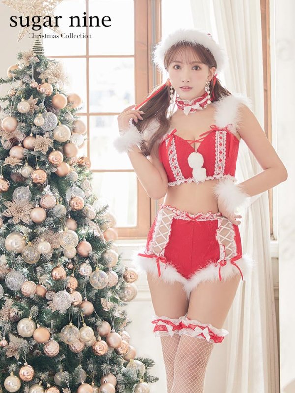 画像3: SALE!ファーショルダー/ 編み上げレース切り替え/ セットアップサンタ【sugar nine サンタコス 7点セット】【S-Lサイズ/1カラー】[YMT] (3)