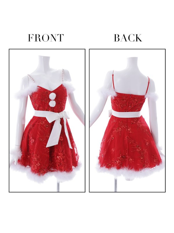 画像11: SALE!ファーショルダー/ スパンコール刺繍フレアサンタ【sugar nine サンタコス 5点セット】【S-XLサイズ/2カラー】[YMT] (11)