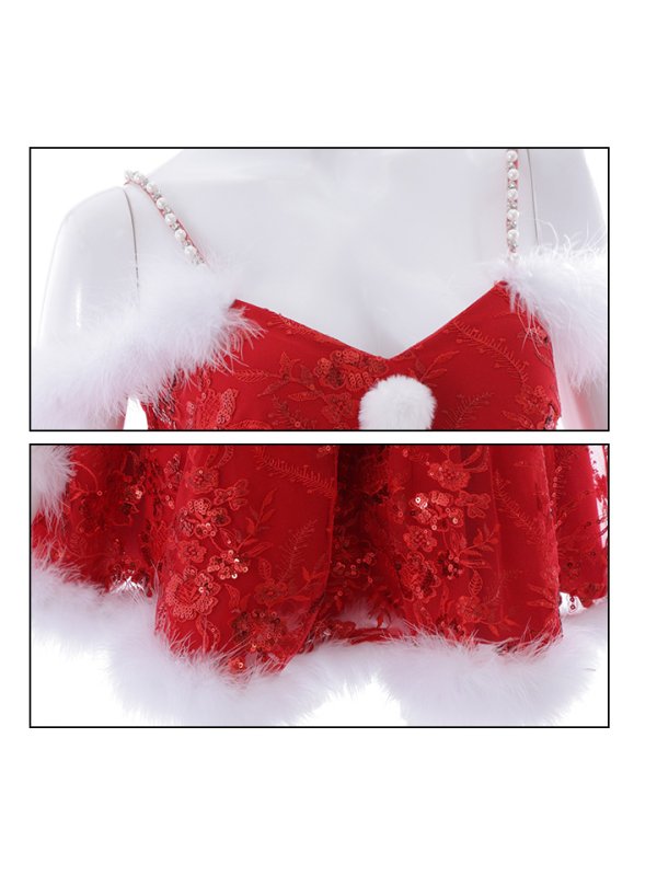 画像12: SALE!ファーショルダー/ スパンコール刺繍フレアサンタ【sugar nine サンタコス 5点セット】【S-XLサイズ/2カラー】[YMT] (12)