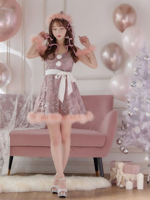 画像5: SALE!ファーショルダー/ スパンコール刺繍フレアサンタ【sugar nine サンタコス 5点セット】【S-XLサイズ/2カラー】[YMT] (5)