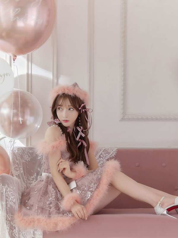 画像9: SALE!ファーショルダー/ スパンコール刺繍フレアサンタ【sugar nine サンタコス 5点セット】【S-XLサイズ/2カラー】[YMT] (9)