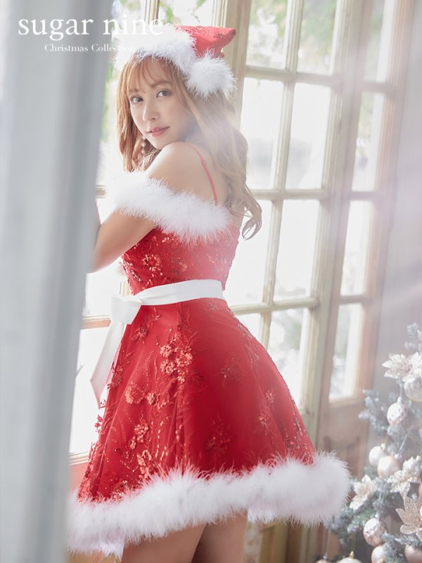 画像2: SALE!ファーショルダー/ スパンコール刺繍フレアサンタ【sugar nine サンタコス 5点セット】【S-XLサイズ/2カラー】[OF04] (2)