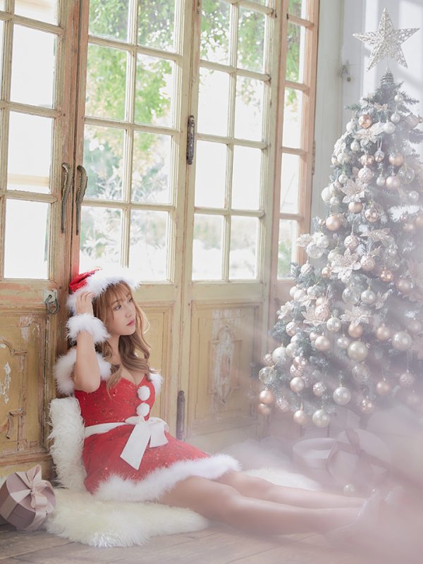 画像7: SALE!ファーショルダー/ スパンコール刺繍フレアサンタ【sugar nine サンタコス 5点セット】【S-XLサイズ/2カラー】[OF04] (7)