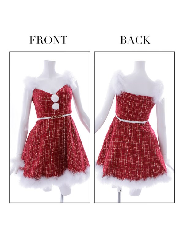 画像8: 【即日発送】ファーショルダー/ マーメイド/ ツイードチェックサンタ【S-XLサイズ】[OF01] (8)