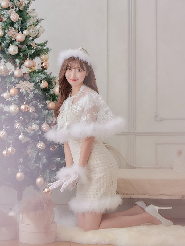 画像17: 花柄刺繍スパンコールシースルーファーポンチョ【sugar nine サンタコス】【3カラー】[YMT] (17)