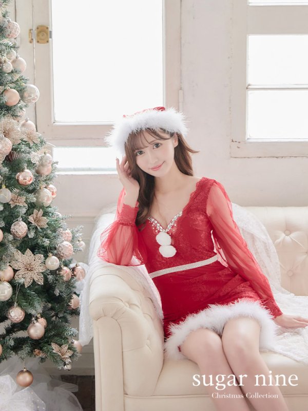 画像4: SALE!総レースチュールロングスリーブサンタ【sugar nine サンタコス 3点セット】【S-Lサイズ/1カラー】[OF04] (4)