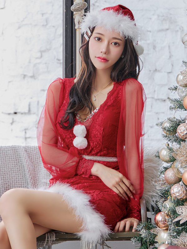 画像2: SALE!総レースチュールロングスリーブサンタ【sugar nine サンタコス 3点セット】【S-Lサイズ/1カラー】[YMT] (2)