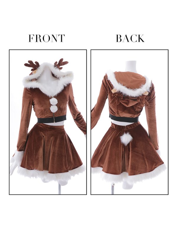 画像10: 【即日発送】フード/ トナカイ/  セットアップ/ フレアサンタ【sugar nine サンタコス 4点セット】【S-Lサイズ/1カラー】[OF04] (10)