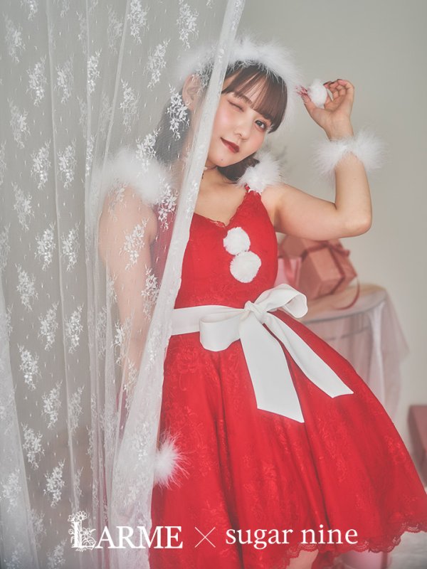 画像2: 【ノベルティ対象】【即日発送】総レース/ ファーショルダー/ ショートインロングフレアサンタ【sugar nine サンタコス 5点セット】【S-Lサイズ/2カラー】[YMT] (2)