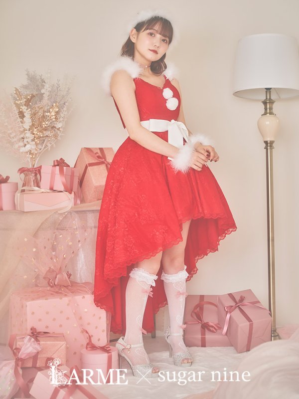 画像3: 【ノベルティ対象】【即日発送】総レース/ ファーショルダー/ ショートインロングフレアサンタ【sugar nine サンタコス 5点セット】【S-Lサイズ/2カラー】[YMT] (3)