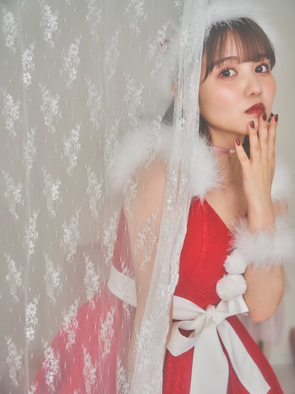 画像4: 【ノベルティ対象】【即日発送】総レース/ ファーショルダー/ ショートインロングフレアサンタ【sugar nine サンタコス 5点セット】【S-Lサイズ/2カラー】[YMT] (4)