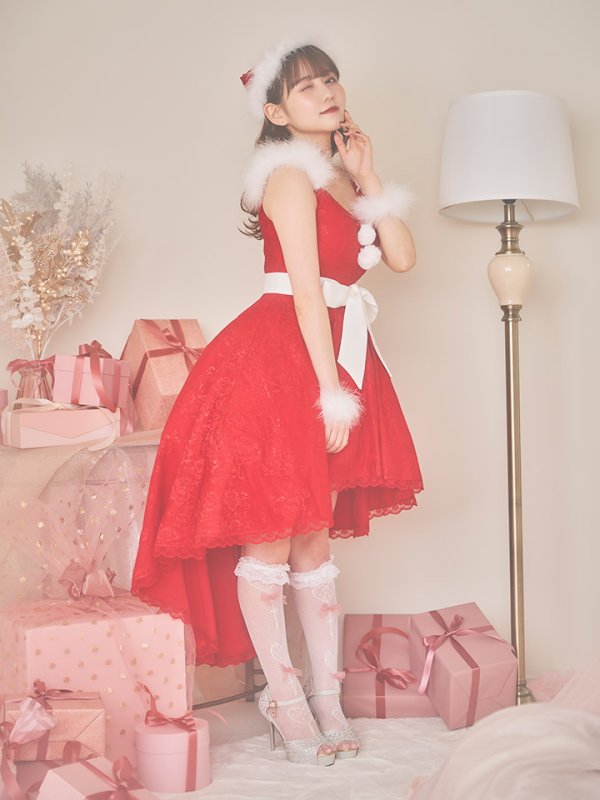 画像7: 【ノベルティ対象】【即日発送】総レース/ ファーショルダー/ ショートインロングフレアサンタ【sugar nine サンタコス 5点セット】【S-Lサイズ/2カラー】[YMT] (7)