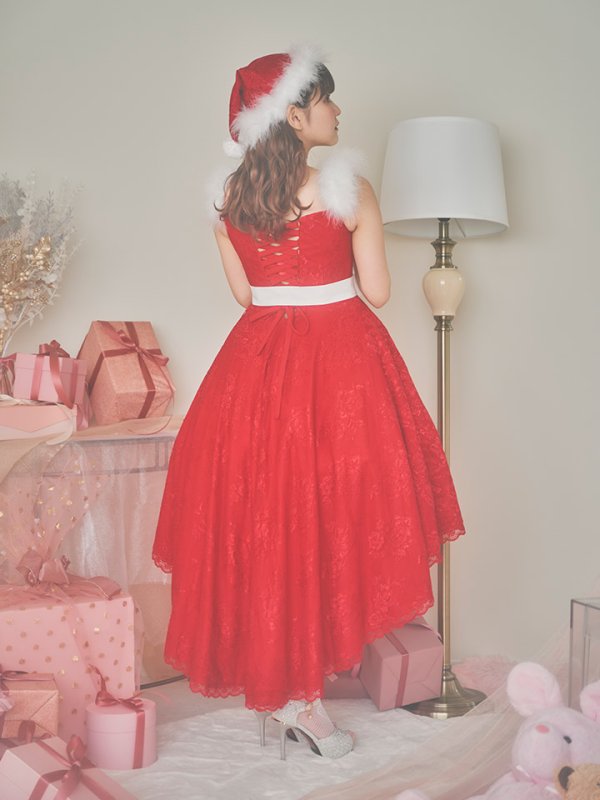 画像8: 【ノベルティ対象】【即日発送】総レース/ ファーショルダー/ ショートインロングフレアサンタ【sugar nine サンタコス 5点セット】【S-Lサイズ/2カラー】[YMT] (8)