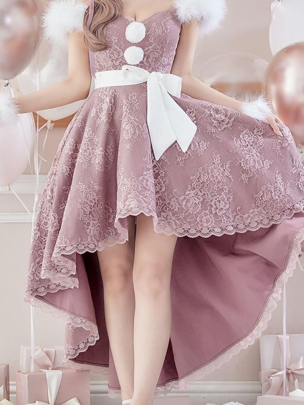 画像5: 【ノベルティ対象】【即日発送】総レース/ ファーショルダー/ ショートインロングフレアサンタ【sugar nine サンタコス 5点セット】【S-Lサイズ/2カラー】[YMT] (5)