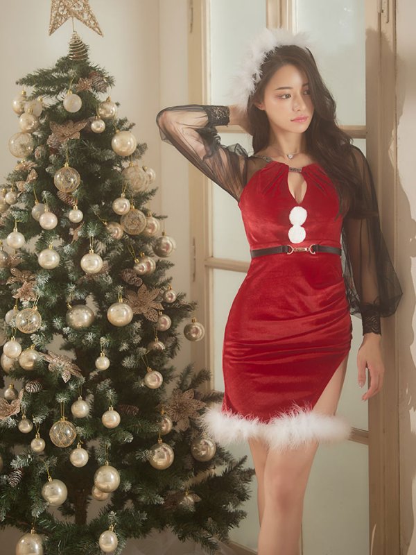 画像8: SALE!シアーチュール袖タイトドレスサンタ【sugar nine サンタコス 3点セット】【S-XLサイズ/2カラー】[YMT] (8)