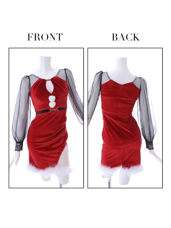 画像10: SALE!シアーチュール袖タイトドレスサンタ【sugar nine サンタコス 3点セット】【S-XLサイズ/2カラー】[YMT] (10)