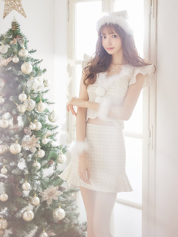 画像26: 【即日発送】ツイード/ セットアップ/ マーメイドフレアミニドレスサンタ【サンタコス 5点セット】【XS-Mサイズ/4カラー】[OF04] (26)