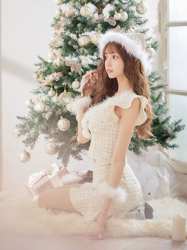 画像24: 【即日発送】ツイード/ セットアップ/ マーメイドフレアミニドレスサンタ【サンタコス 5点セット】【XS-Mサイズ/4カラー】[OF04] (24)